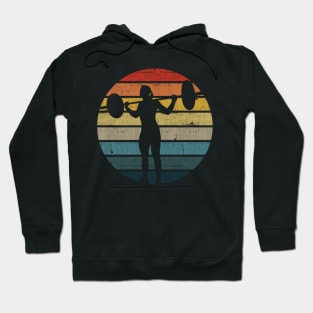 Lifting Weights Silhouette On A Distressed Retro Sunset print Hoodie